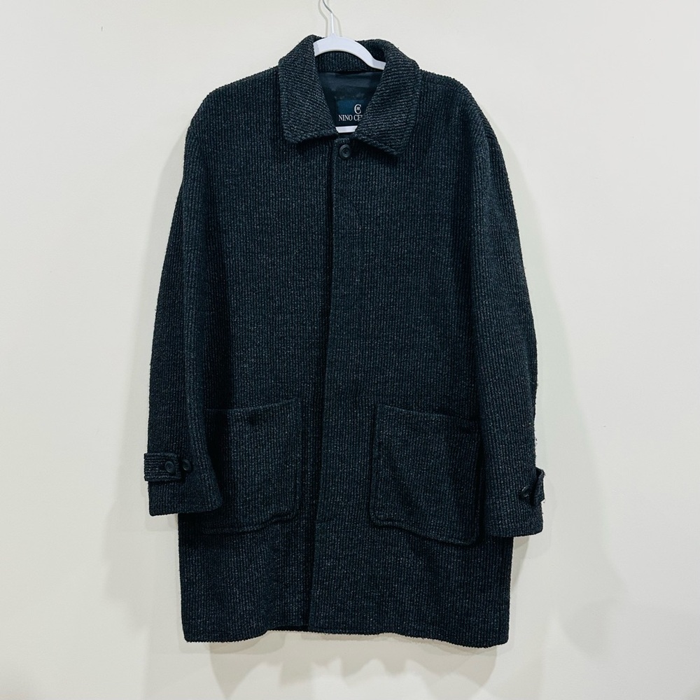 NINO CERRUTI Vintage Mens knee length dark gray wool coat  Size L‎